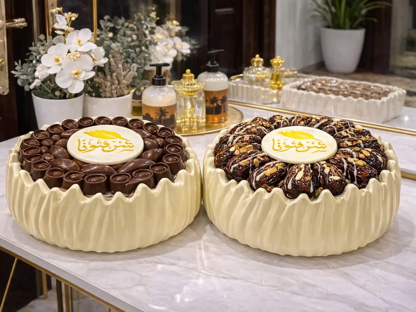 صينيتين ضيافة فاخرة للتمر والشوكولاتة