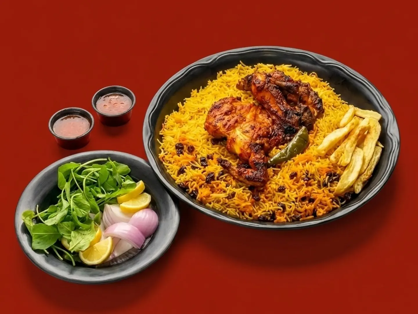 نص دجاج على الفحم مع أرز