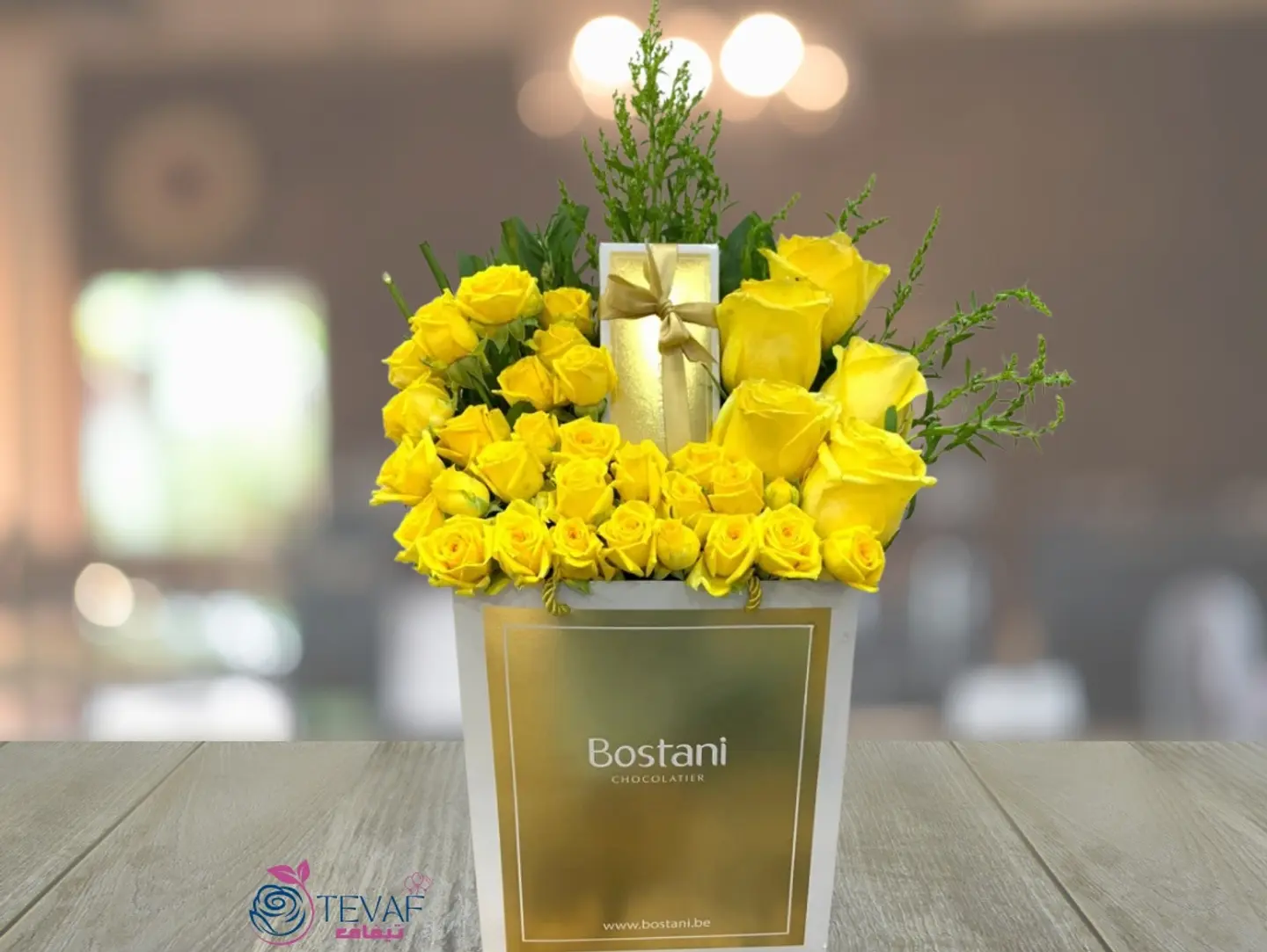 Yellow Roses Box With Bostani Chocolate