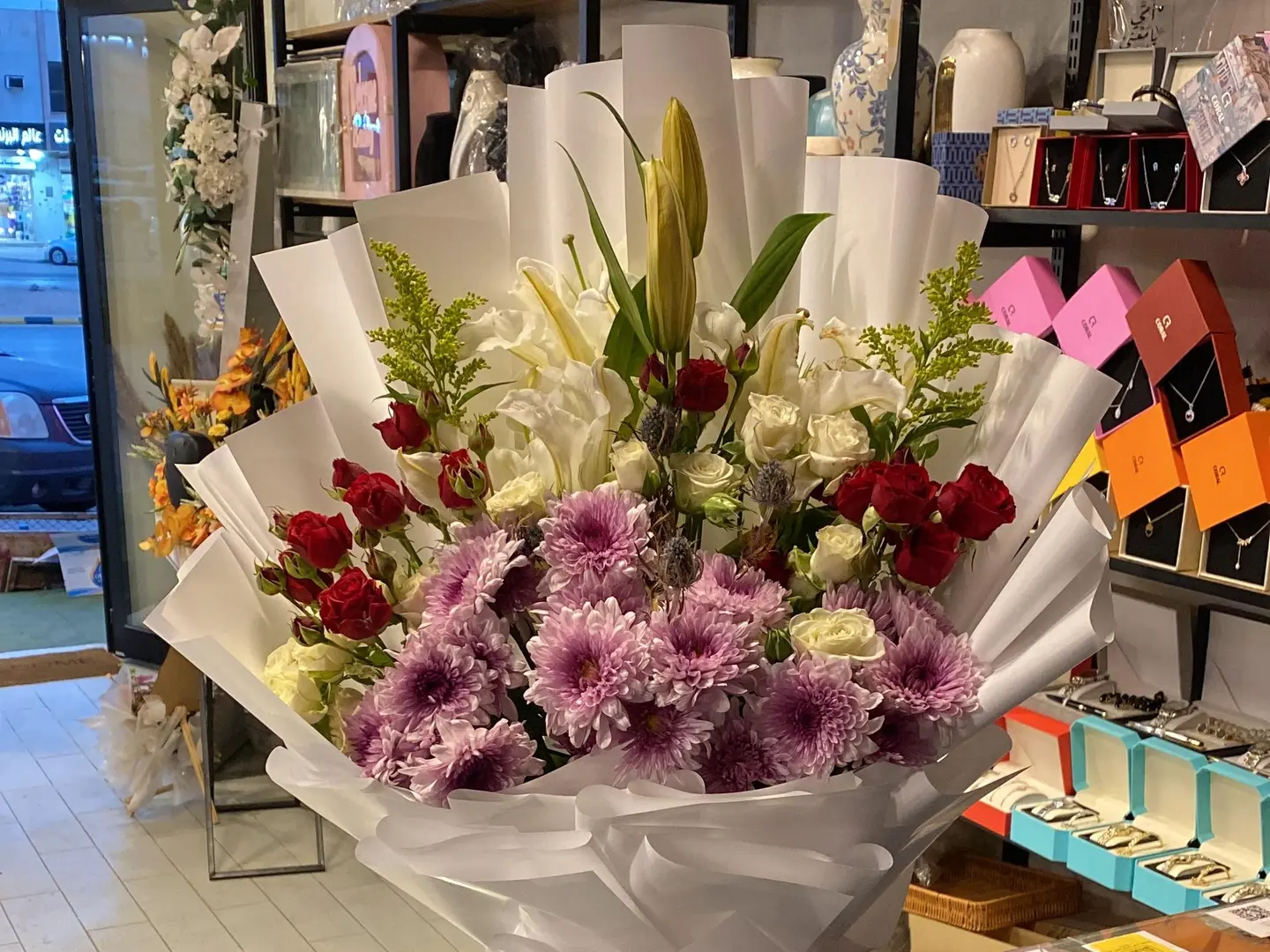 Casa Blanca Rose Bouquet With Cherries And Baby Roses