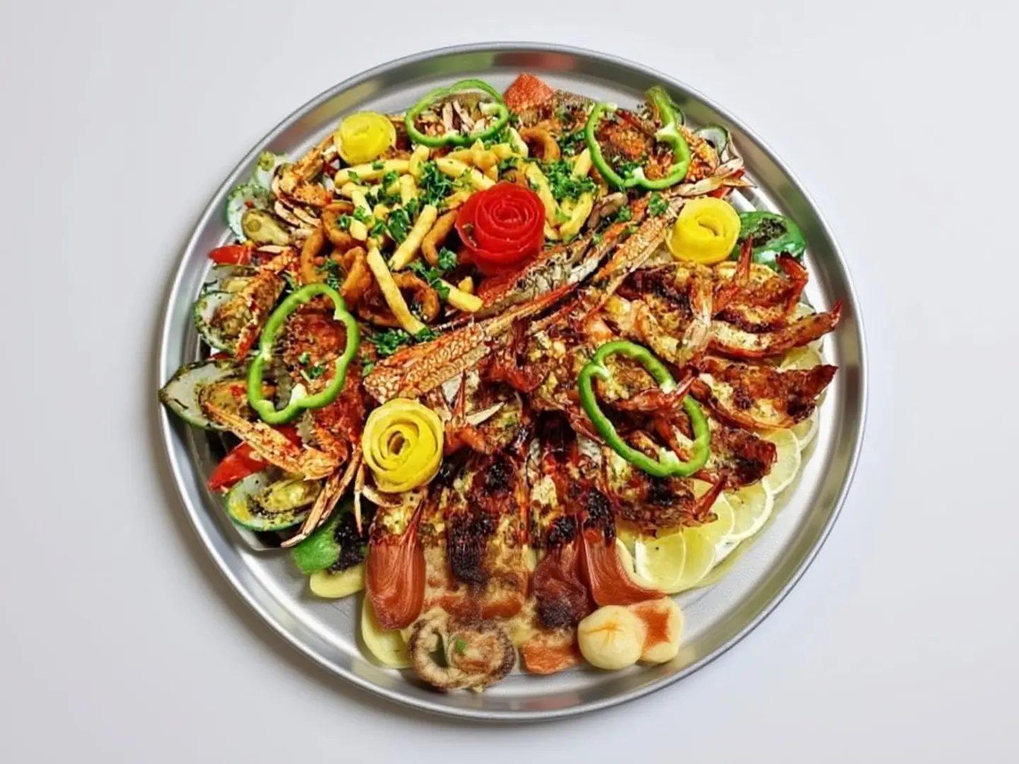 Grilled Seafood Platter With Rice