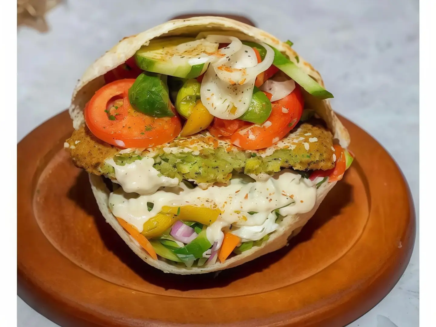 Shami Falafel Sandwich With Egg And Cheese