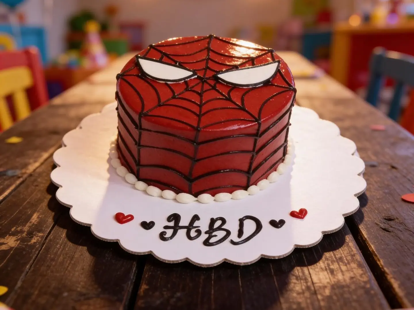 كيكة سبايدر مان مع كتابة على القاعدة