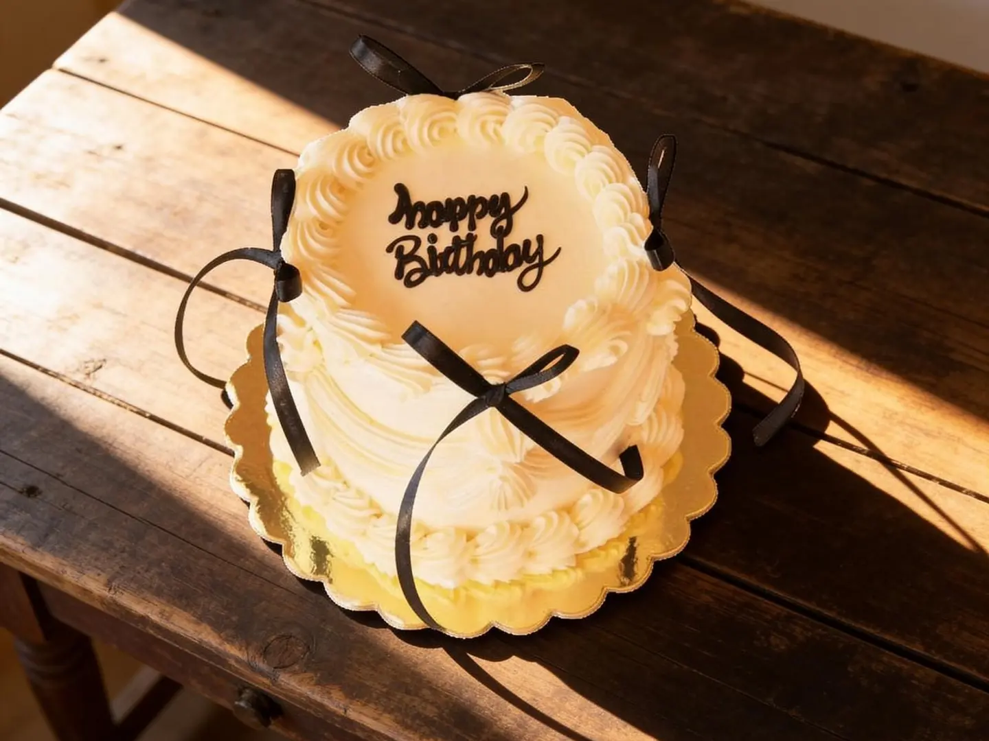 كيكة فكتوري ميلاد وسط مع شرايط أسود