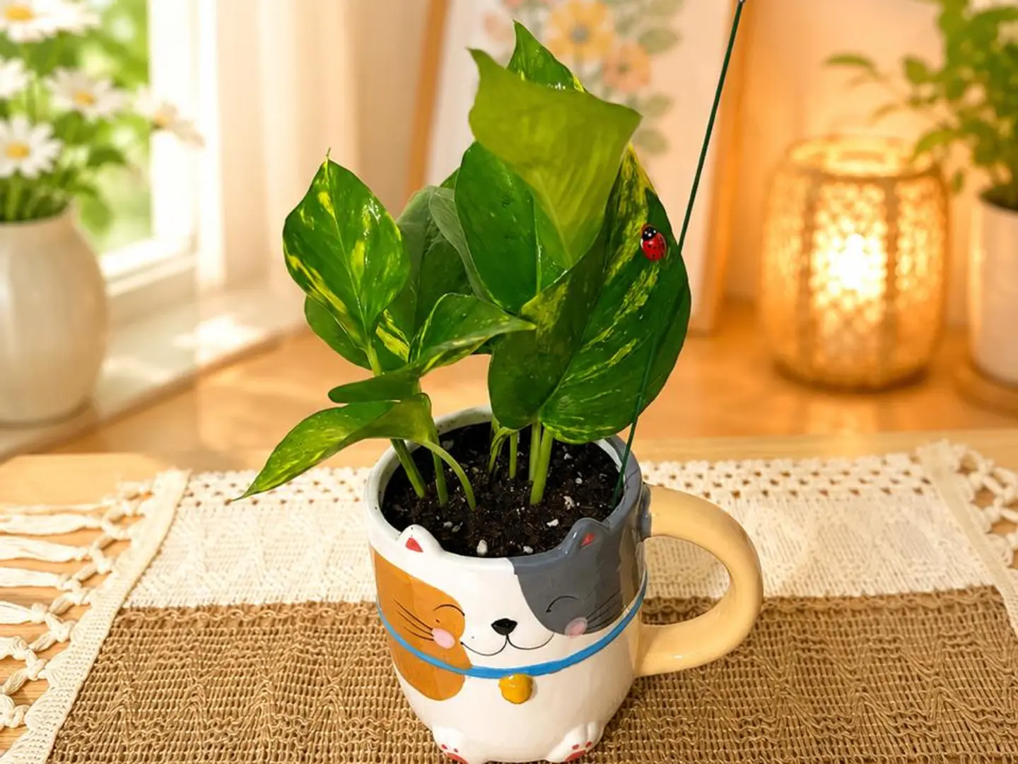 The Gift Of Joy The Potts Plant In The Cup Of A Cute Cat