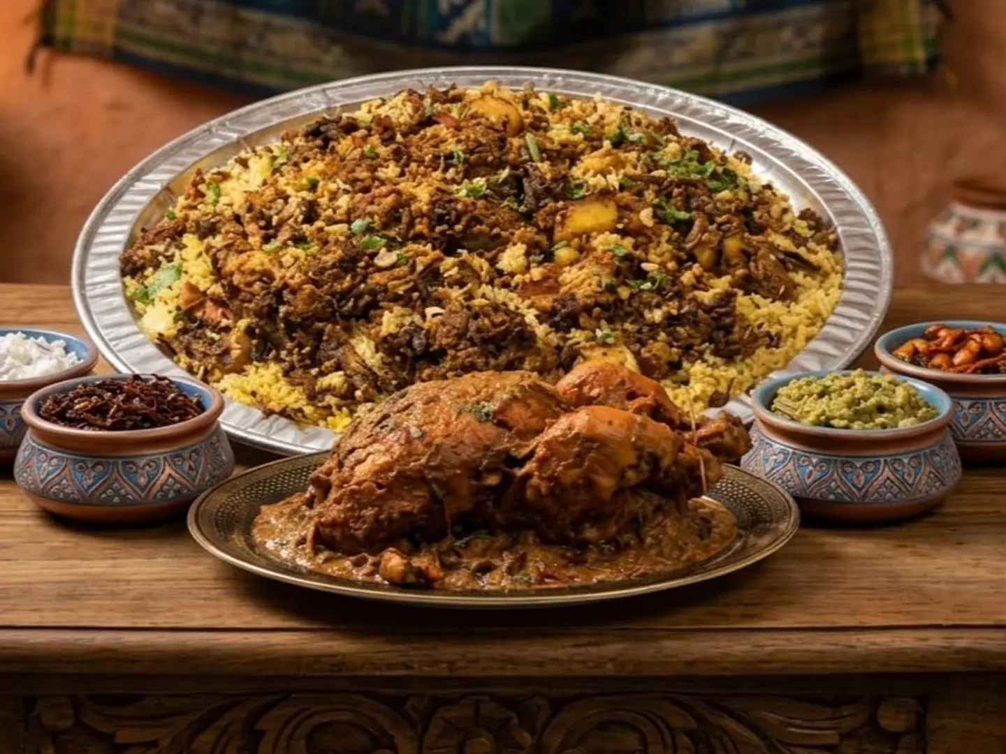 Ceylon (Sri Lankan) Rice Biryani With Onion Raitha, Pineapple Chutney & Green Peas Curry