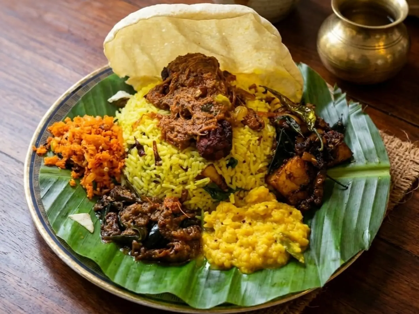Saffron (Yellow) Rice Meal Set Packed In Banana Leaf