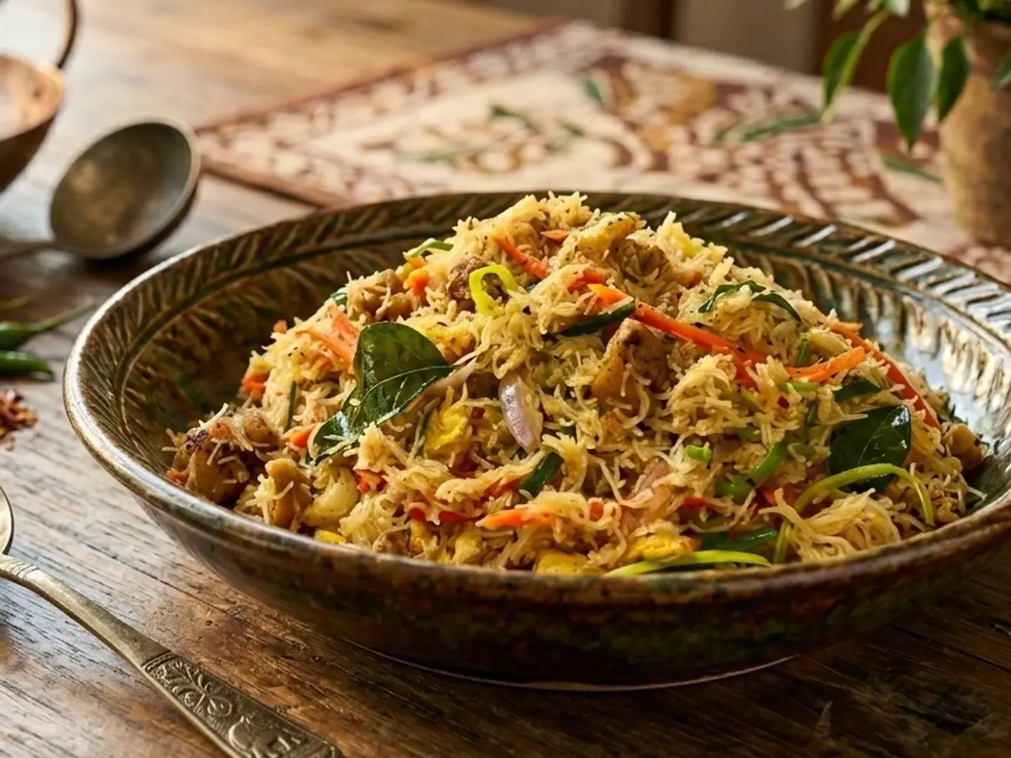 Idiyappam Kottu With Chicken, Beef, Or Shrimp Combo
