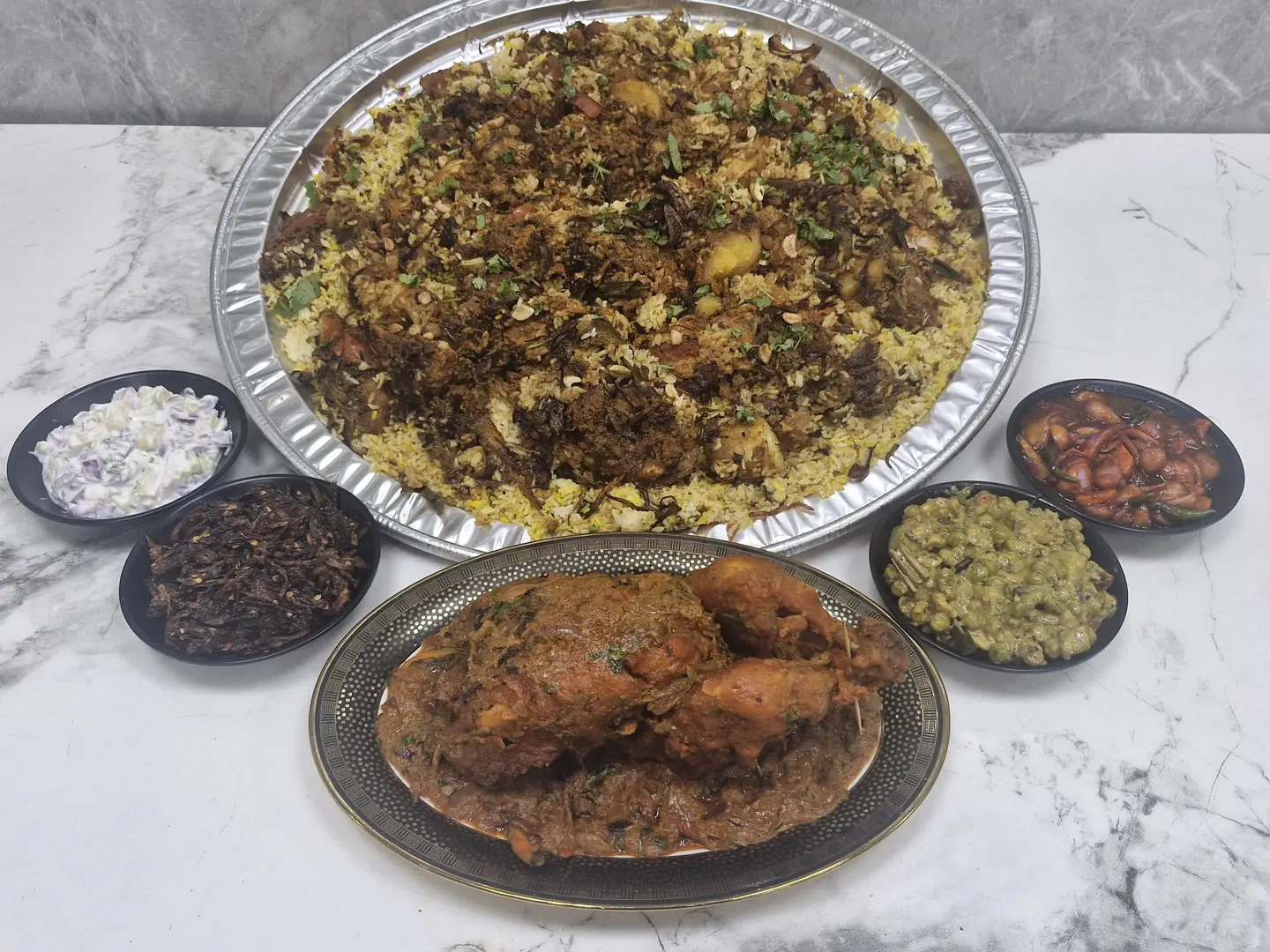 Ceylon (Sri Lankan) Rice Biryani With Onion Raitha, Pineapple Chutney & Green Peas Curry