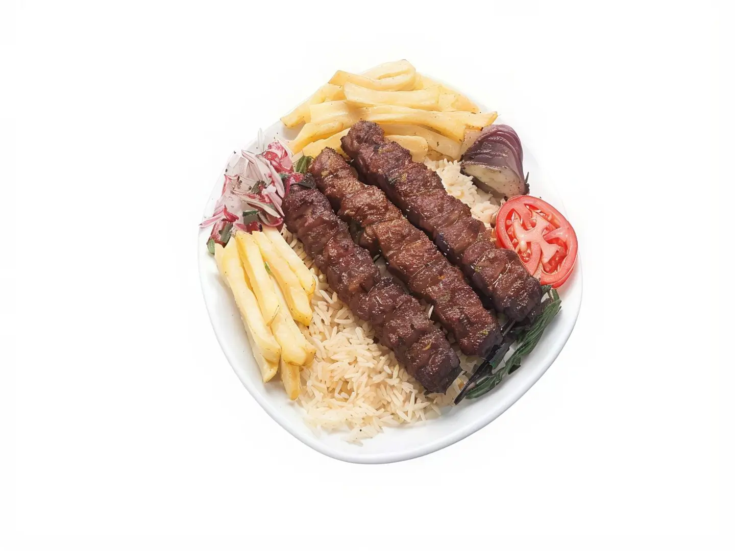 2 Skewers Of Lamb Kebab With Rice
