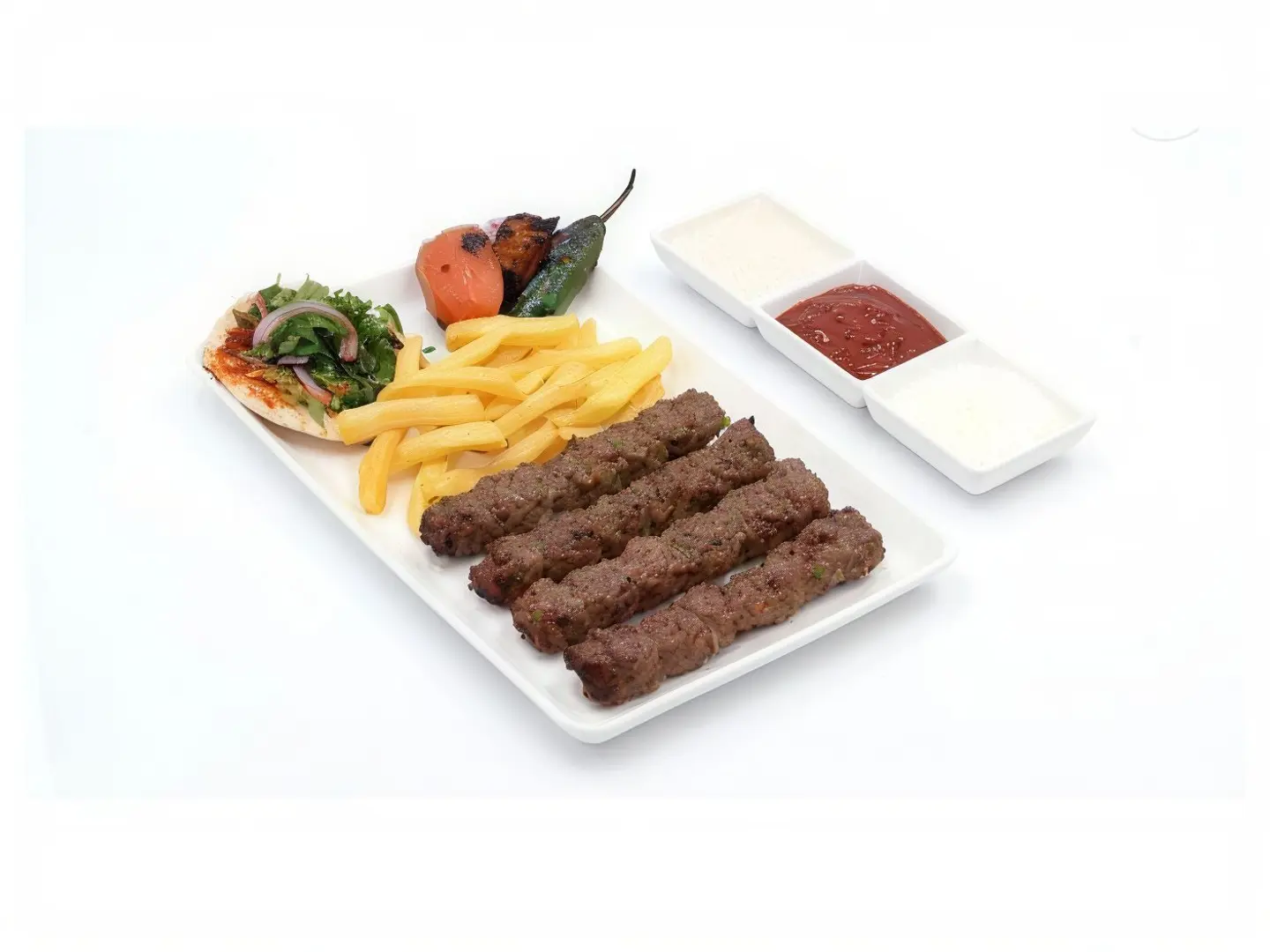 كباب لحم مفروم 2 سيخ مع الأرز