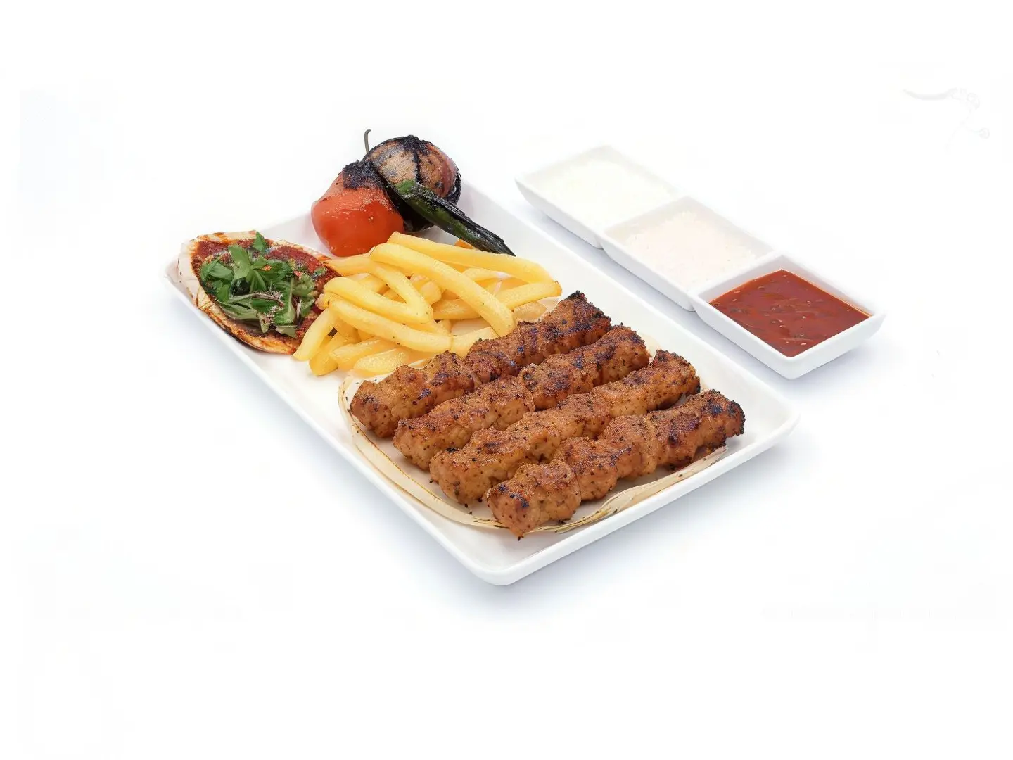 كباب دجاج مفروم 2 سيخ مع الأرز