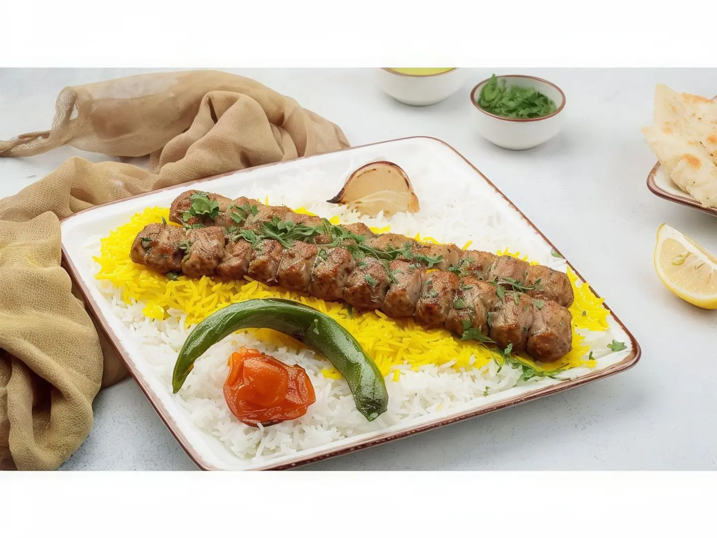 كباب دجاج أوصال 2 سيخ مع الأرز