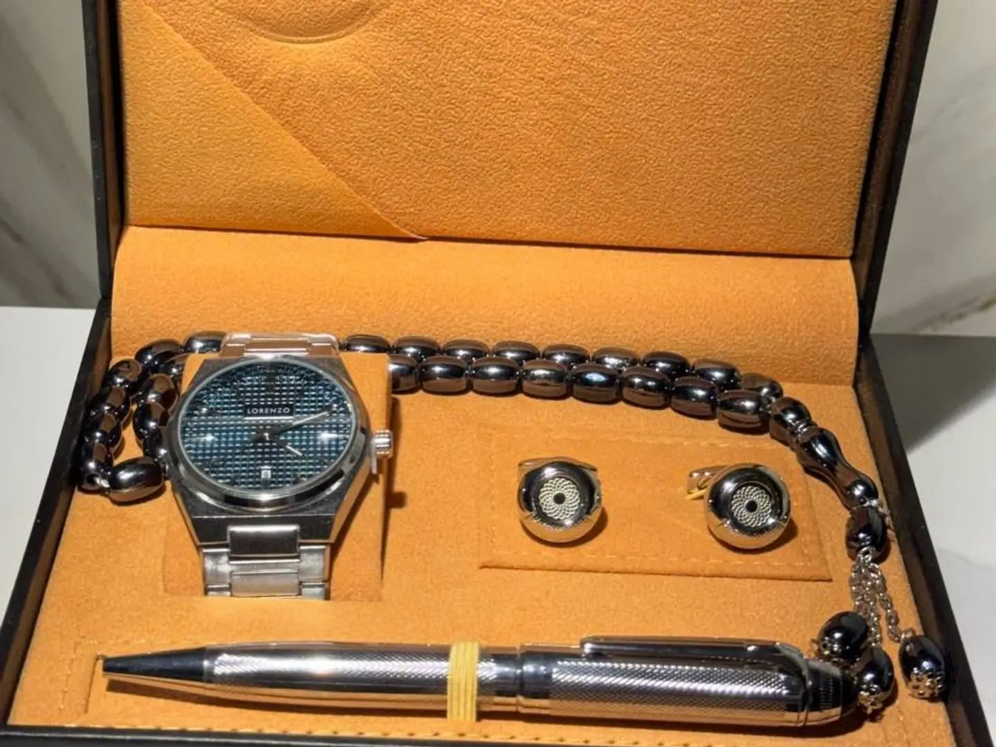 طقم ساعة رجالي سلفر