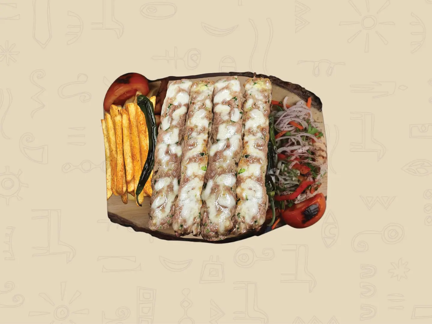 Kebab Beiti W Cheese Lahm Lamb Naeimi With Fries