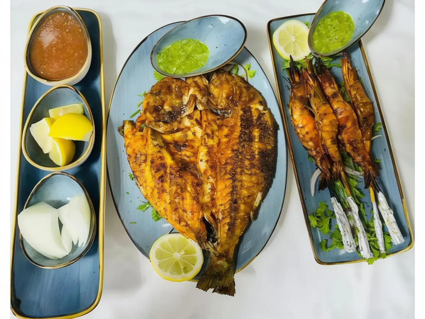 Charcoal Grilled Supreme Fish With Jumbo Shrimp Meal For Two Persons