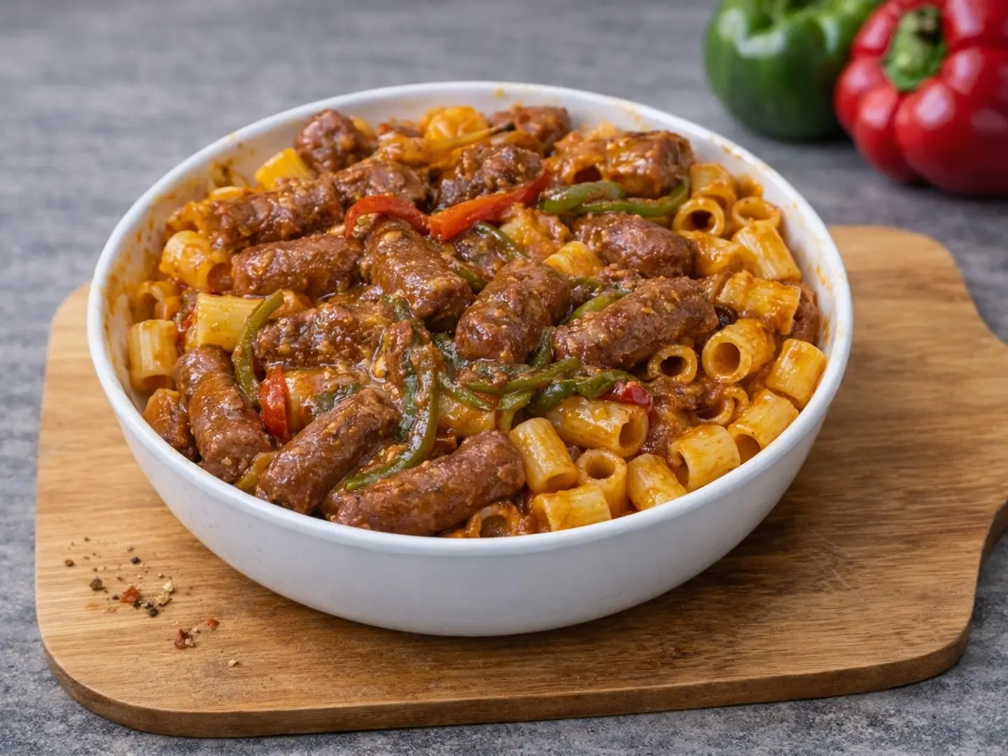 طبق مكرونة بالسجق