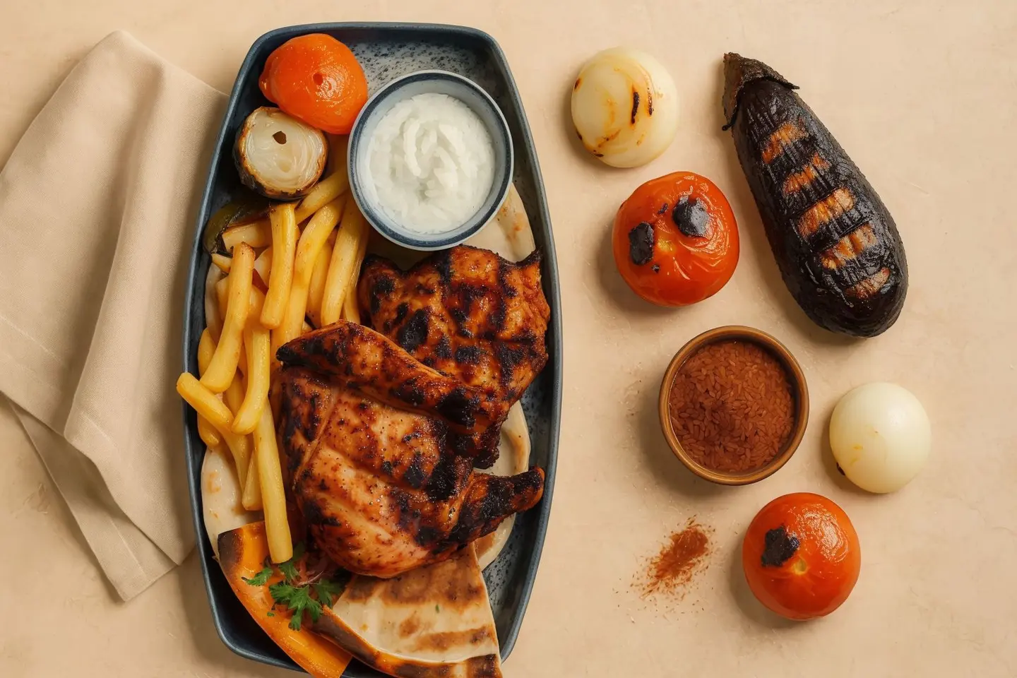 نص دجاج عالفحم مع رز