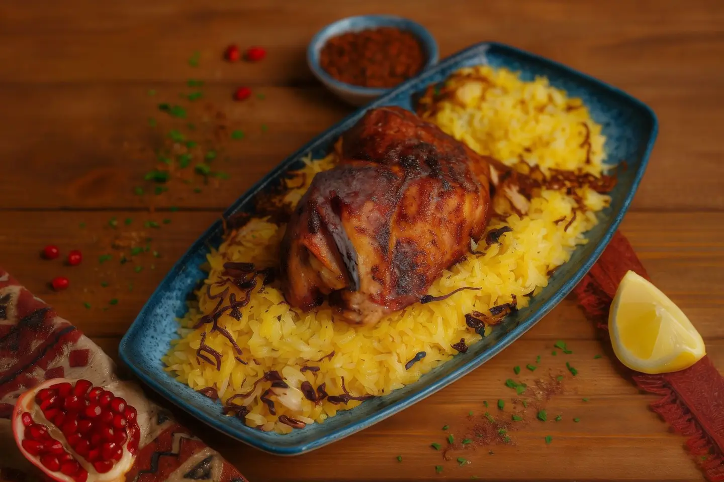 نصف دجاج شواية مع رز