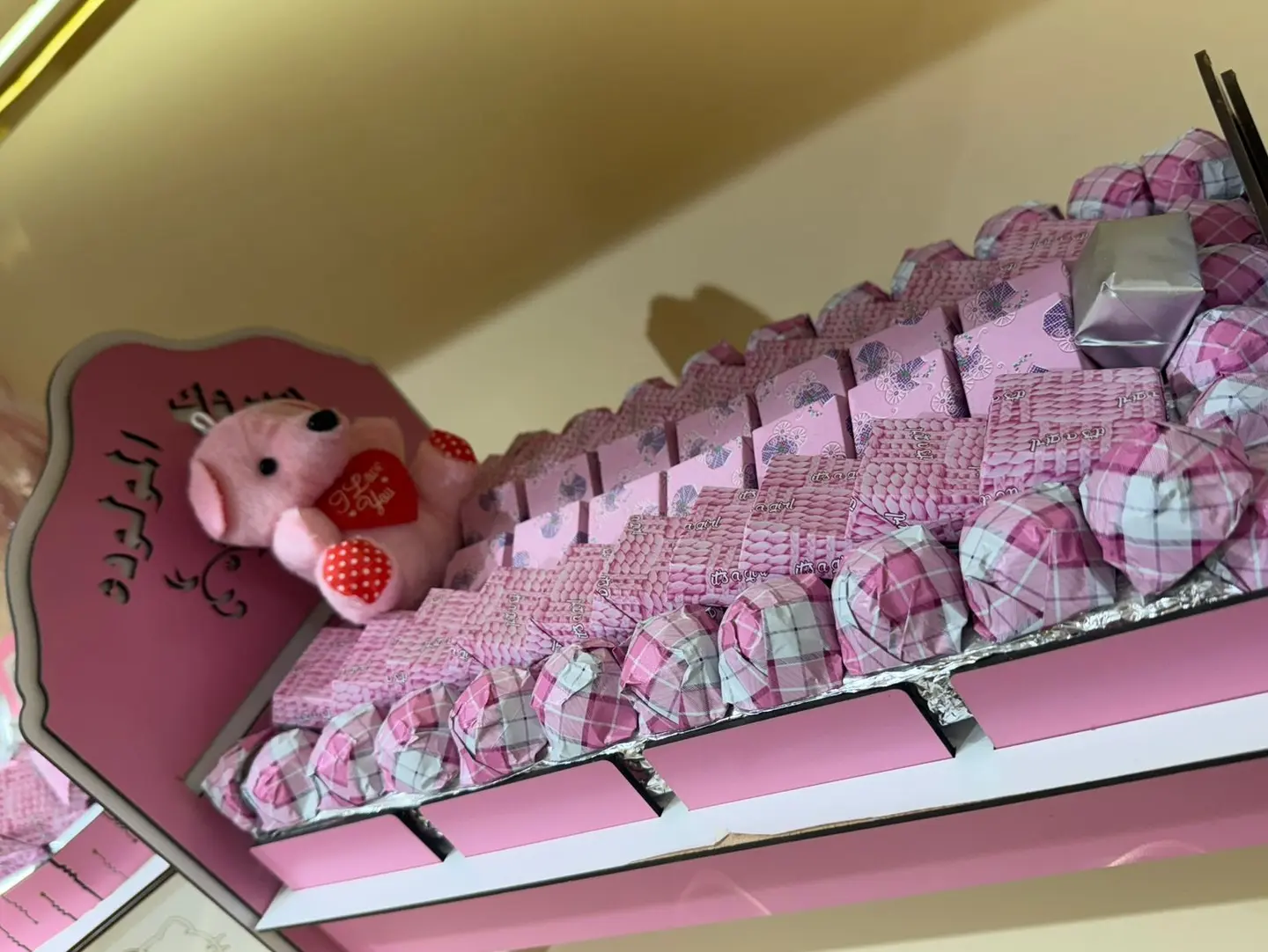 Baby Girl Belgium Chocolates With Bed And Teddy