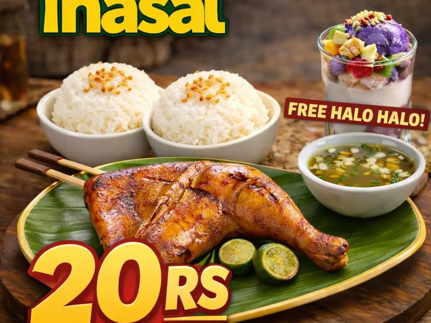 قطعة واحدة من دجاج إن أسال مع هالو هالو وحساء وأرز