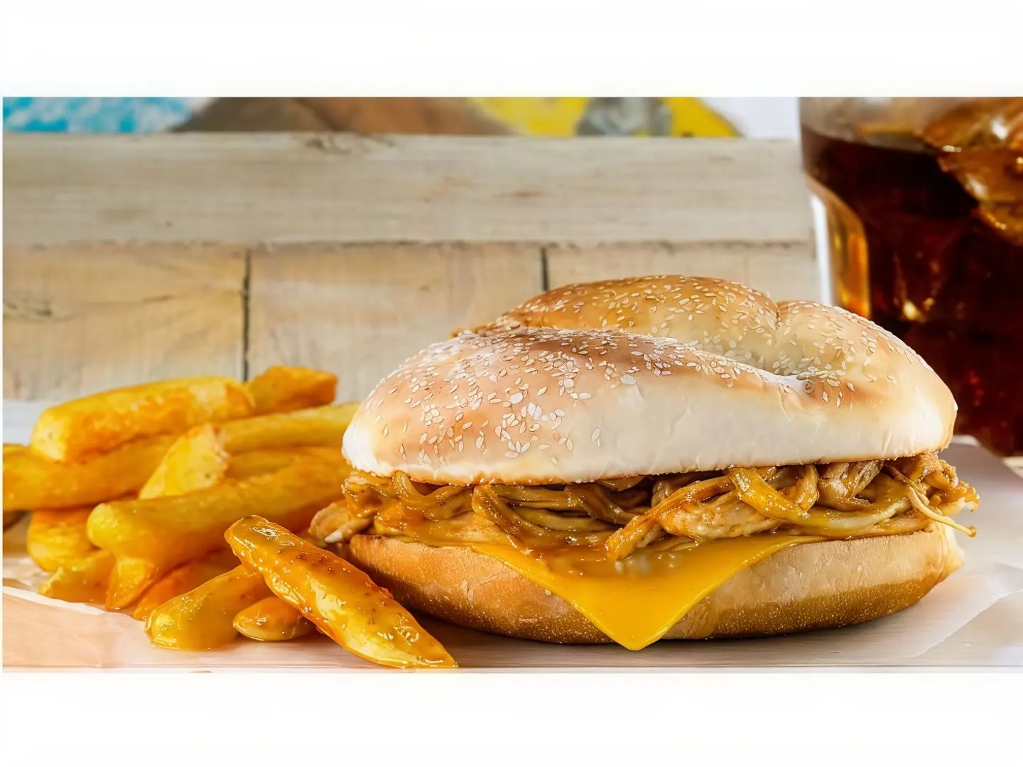 برجرالدجاج المسحب و ١ طبق جانبي