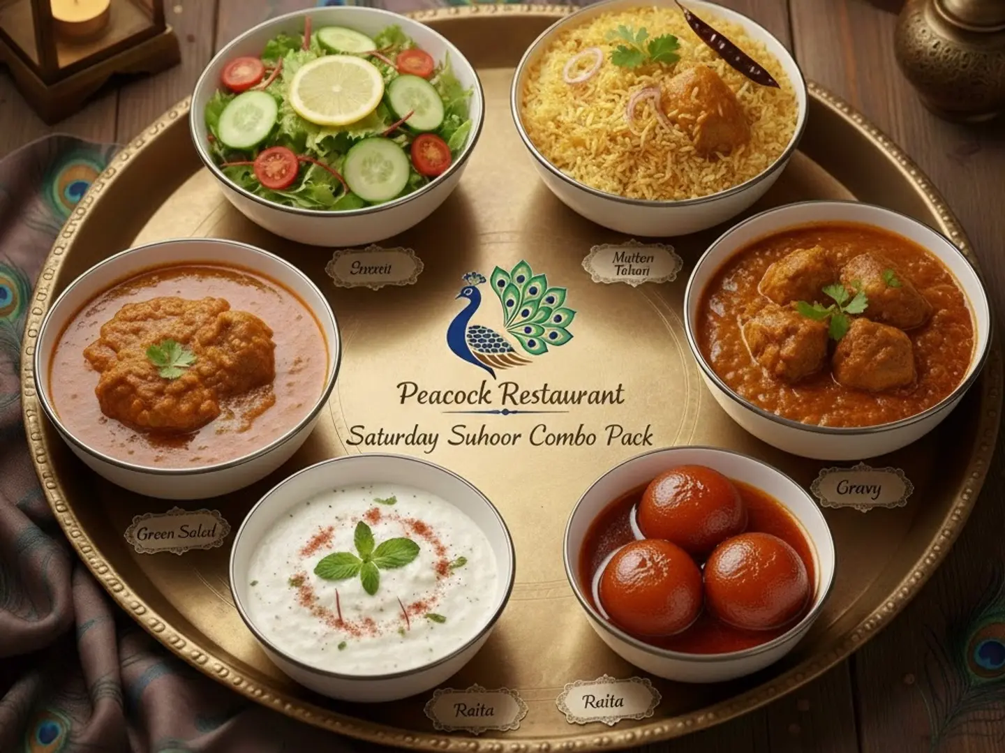 باكيت السحور السبتي سلطة خضراء لحم ضأن طهاري صلصة رايتا جولاب جامون