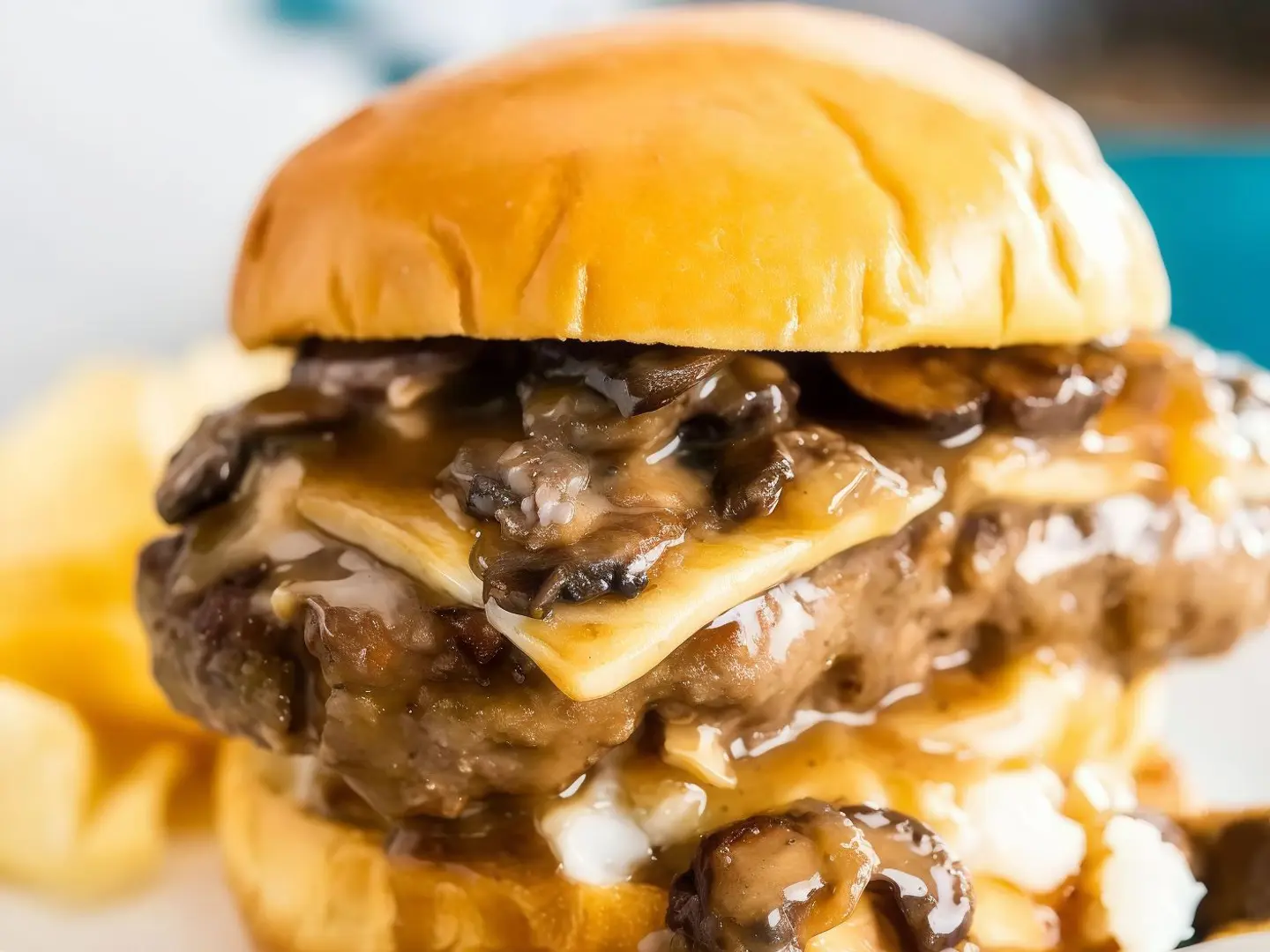 برجر لحم بقر ستيك بدون بطاطس مقلية