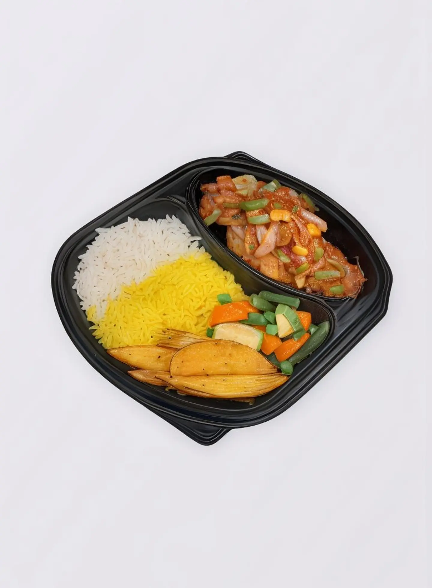 سمك مكسيكان مع ارز مشكل وبطاطس ودجز