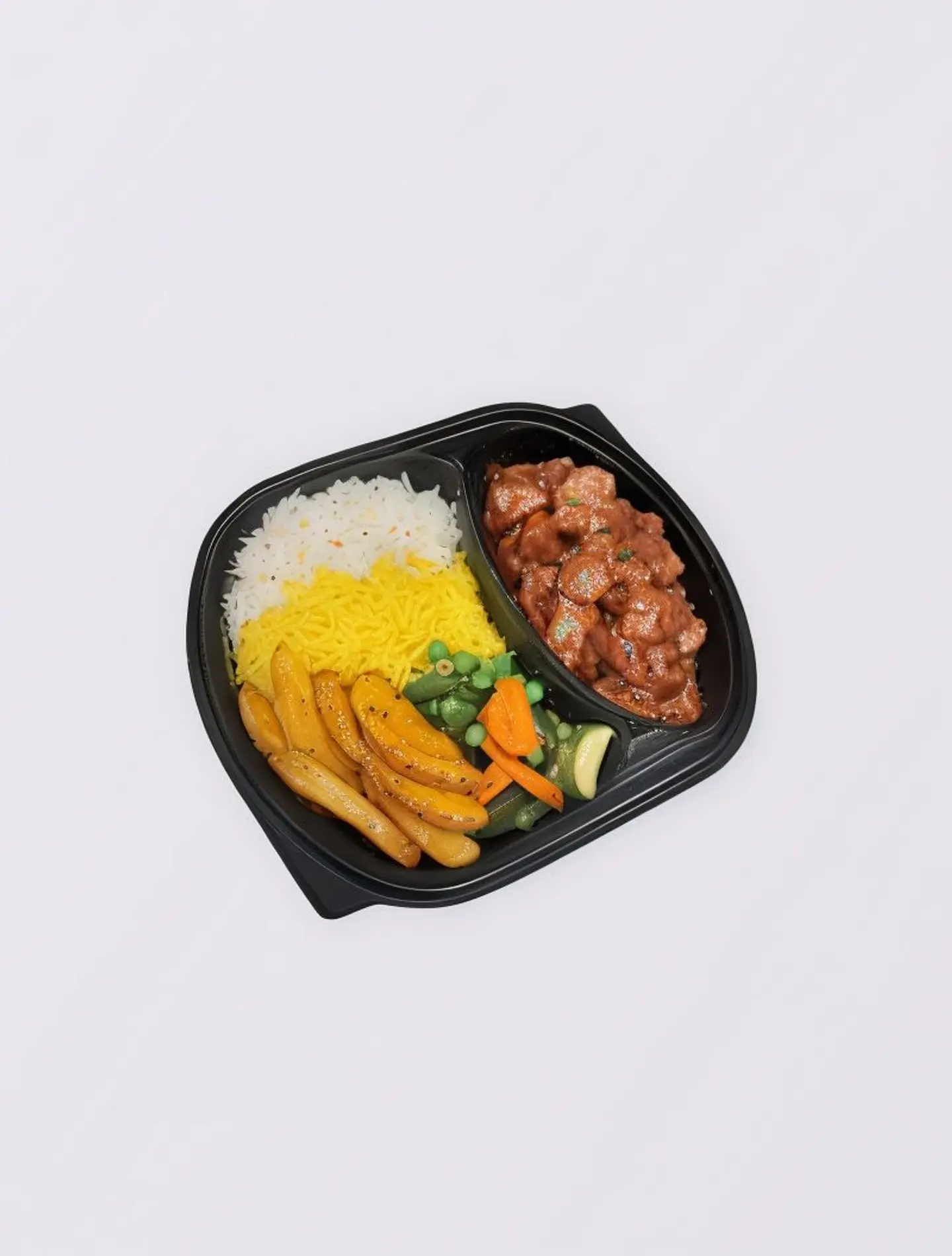 لحم بافلو حار مع ارز مشكل وبطاطس مهروسة وخضار