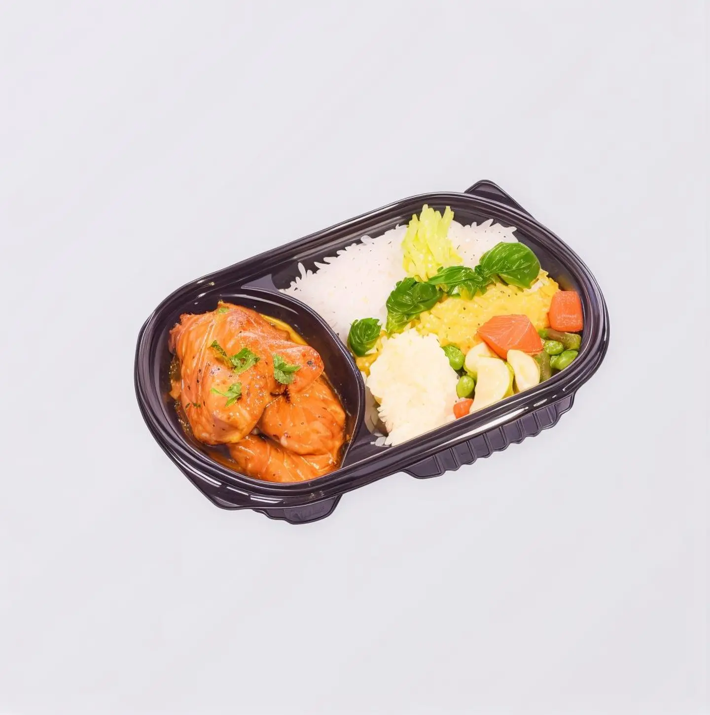 سلمون بالطماطم والريحان مع ارز مشكل ومهروسة