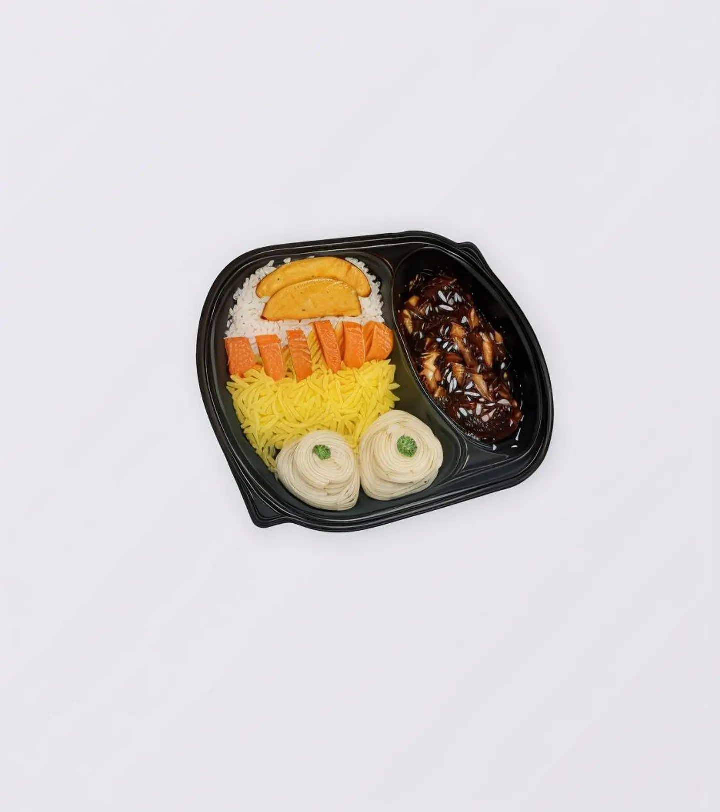 سلمون ترياكي مع ارز مشكل وبطاطس ودجز