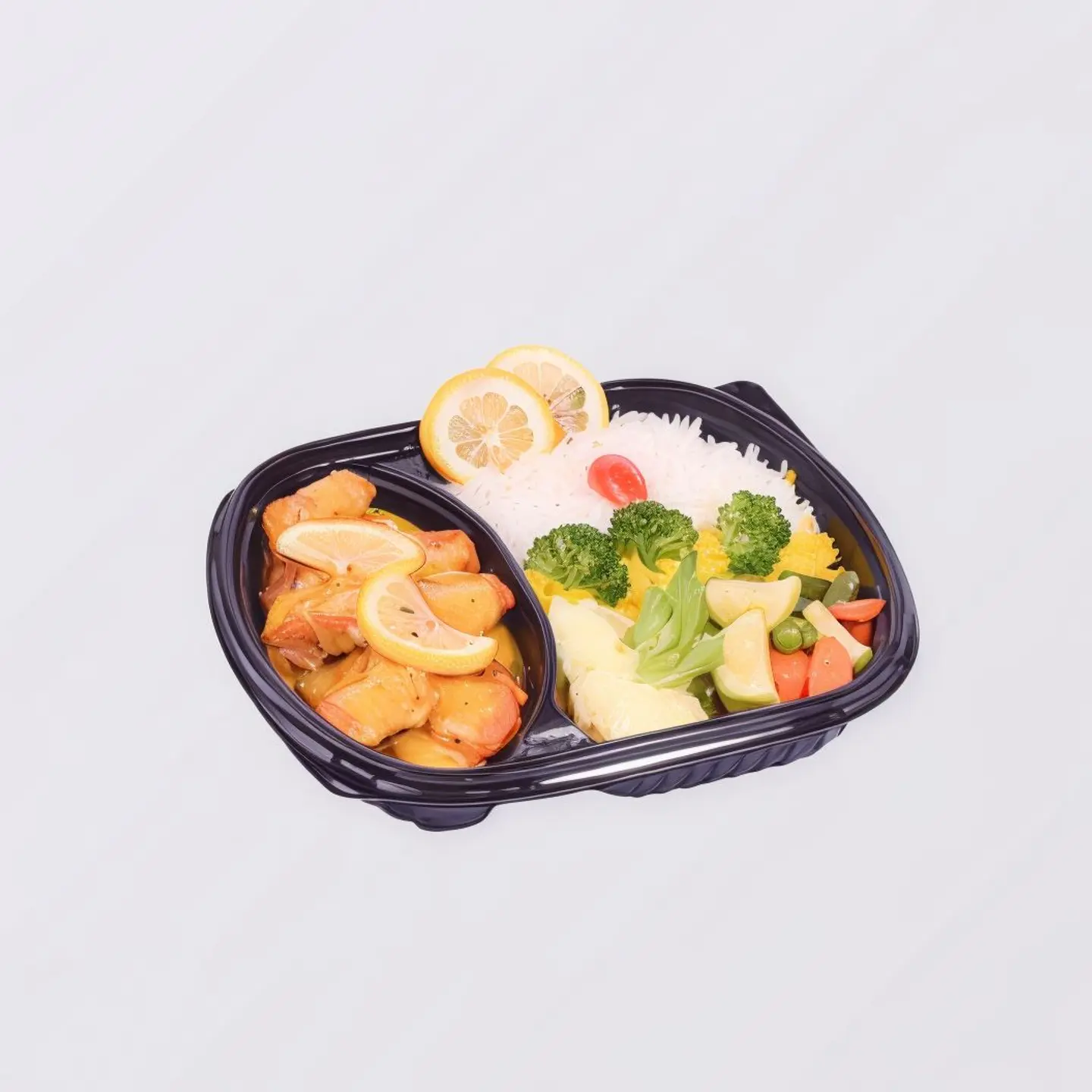 سمك بالليمون مع ارز ودجز وخضار