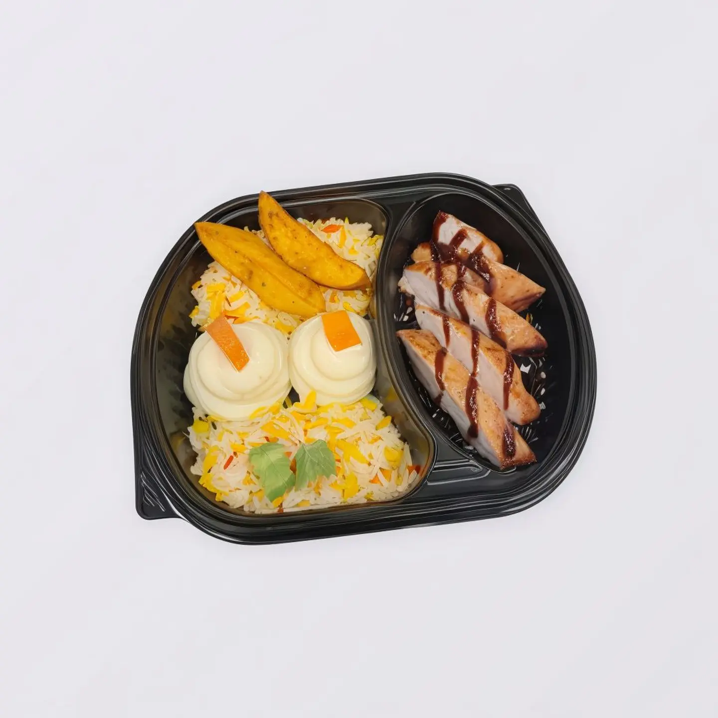 دجاج باربيكيو مع ارز مشكل وبطاطس ودجز