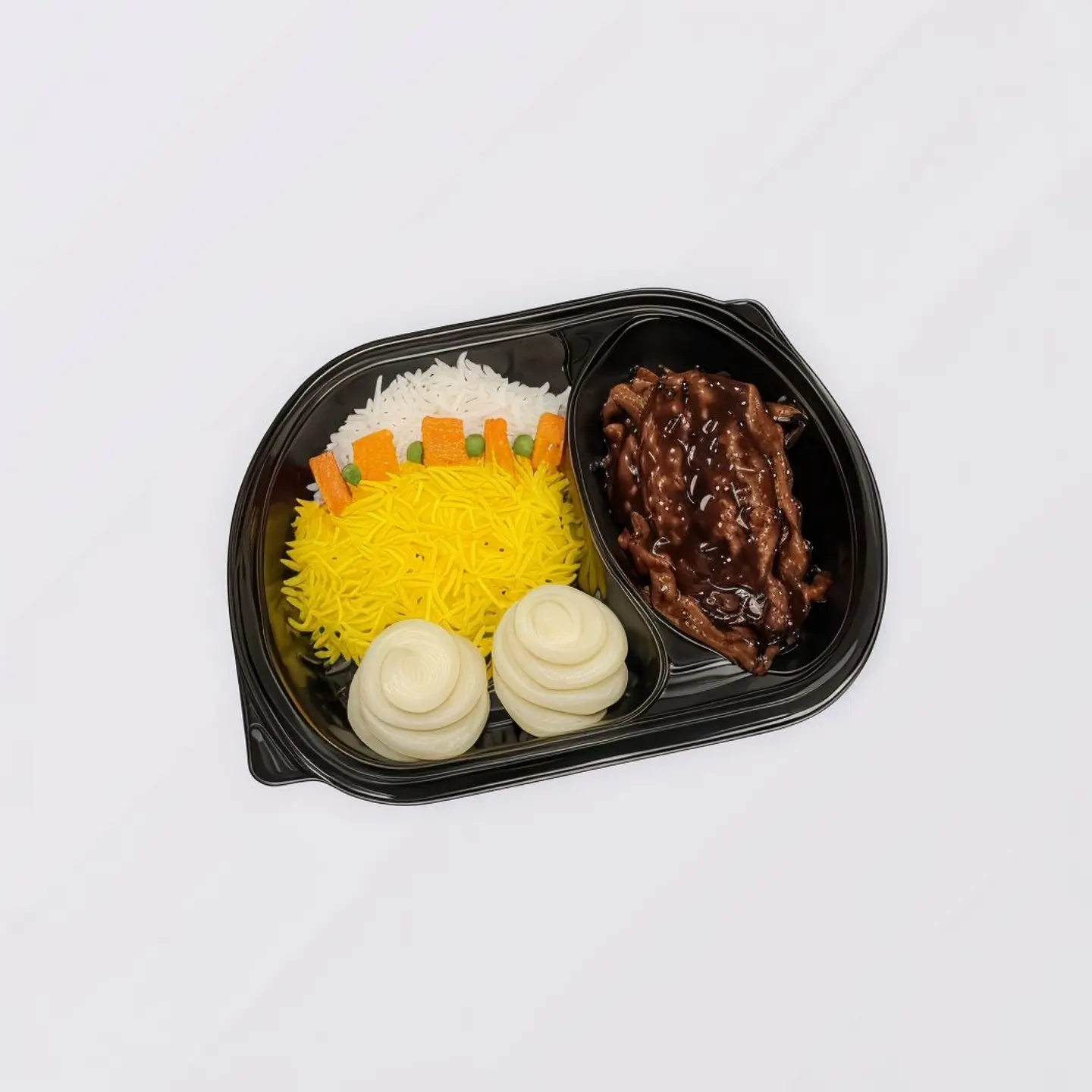 لحم باربيكيو مع ارز مشكل وبطاطس ودجز