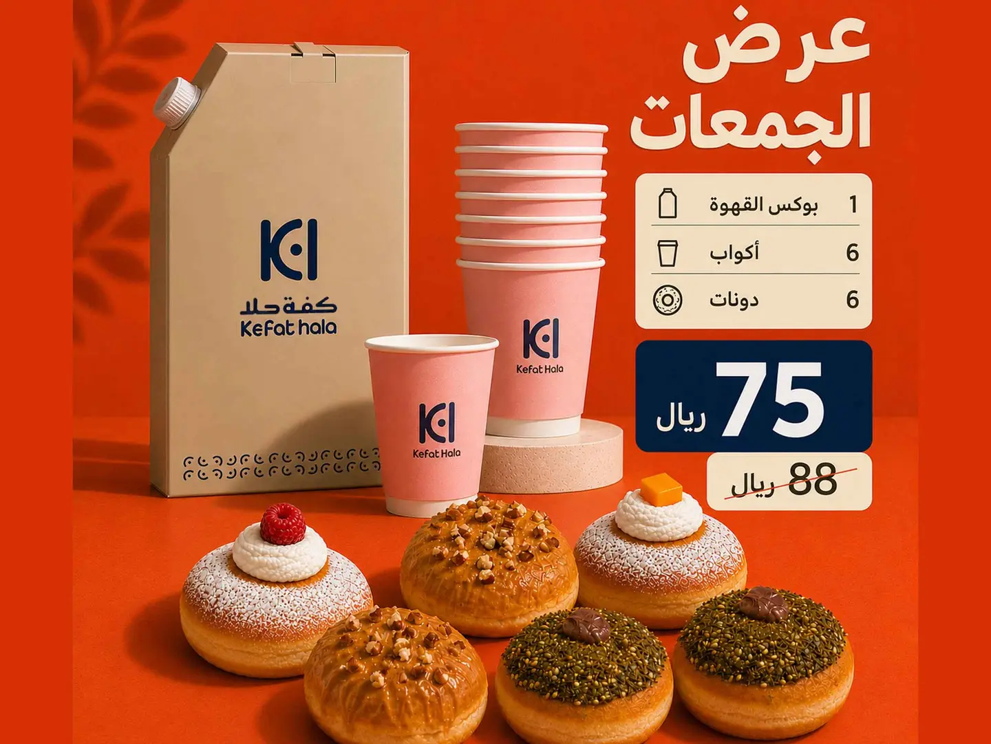 بوكس قهوة اليوم مع 6 حبات دونات لاكجري