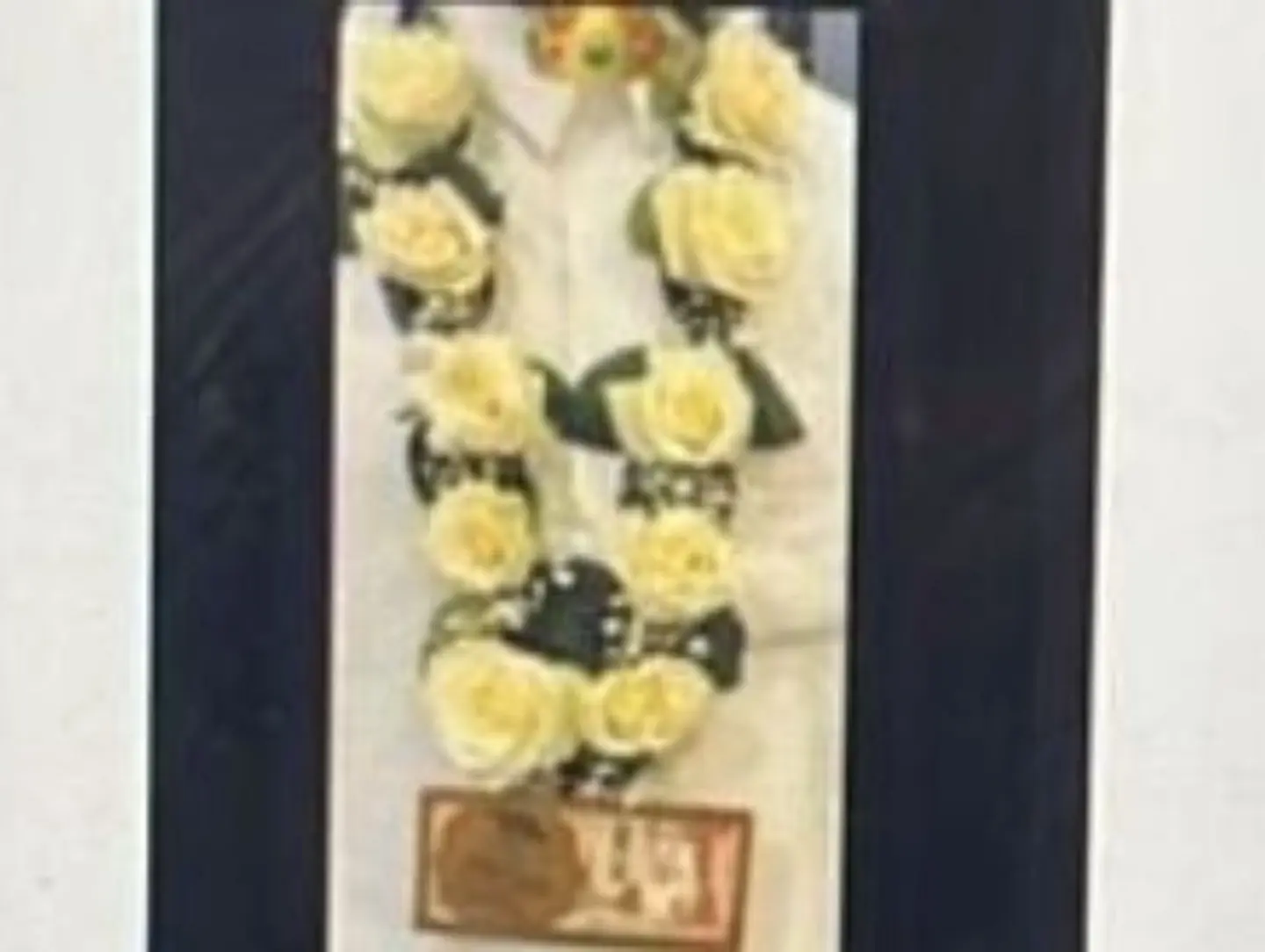 White Natural Rose Necklace With A Graduation Acrylic Envelope