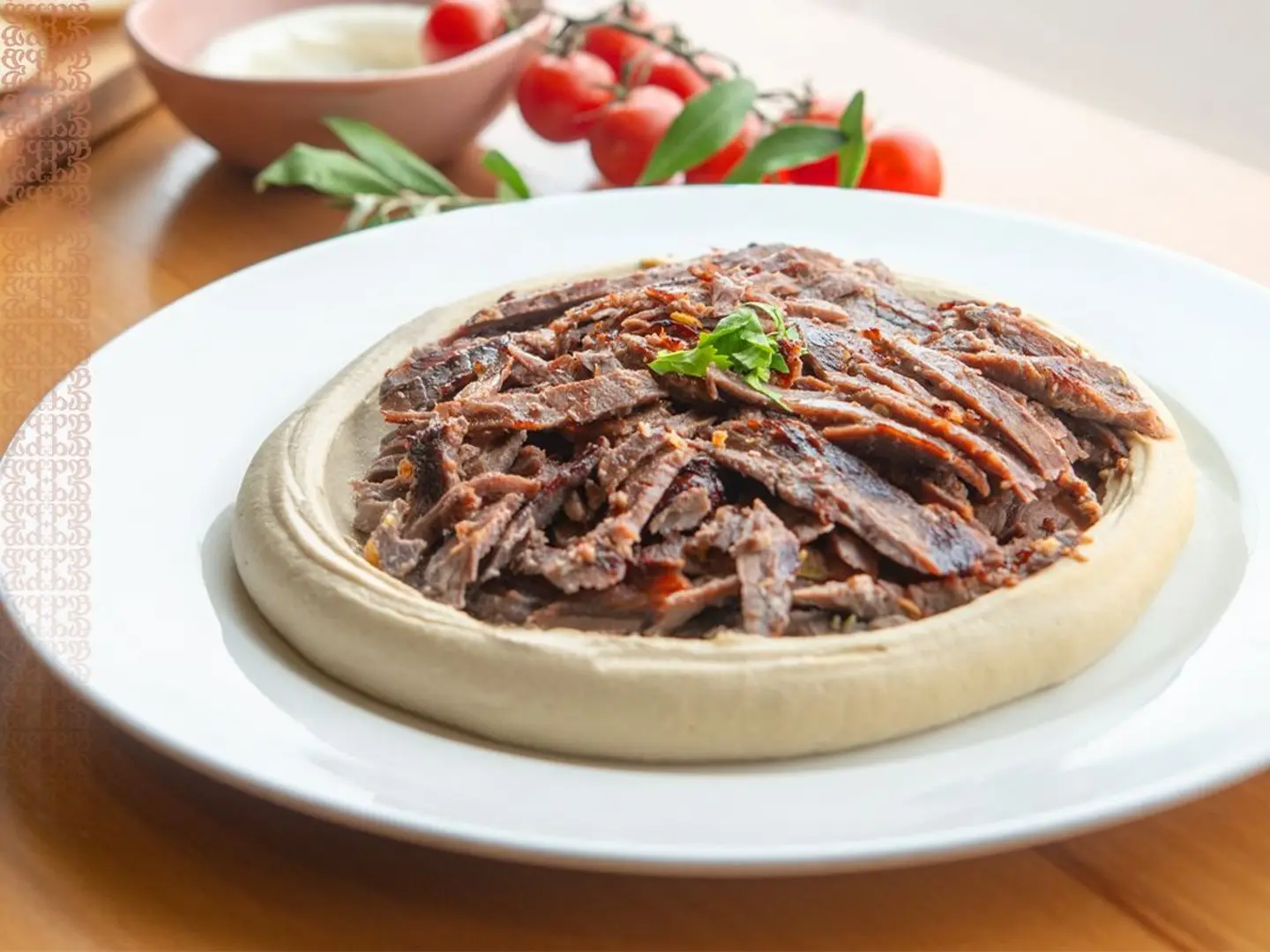 Humous With Beef Shawarma Plate