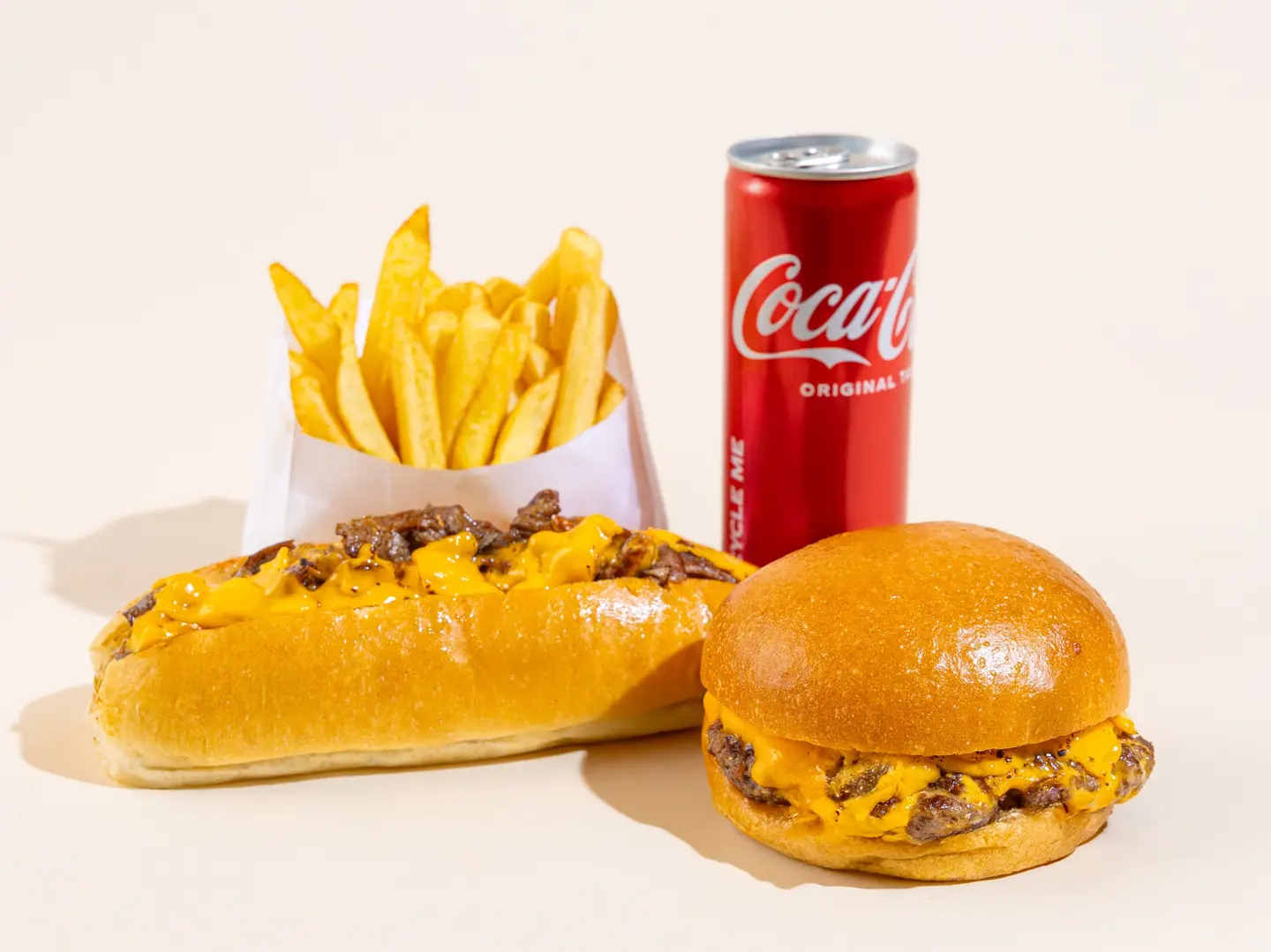 Philly Cheese Steak + Burger + Fries + Softdrink