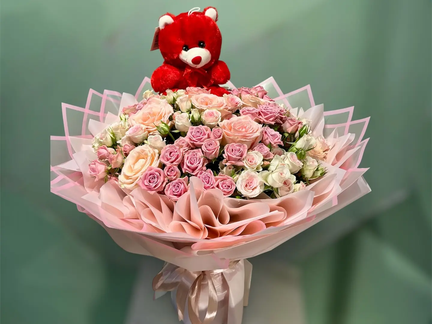 باقة حلوة تيدي وردي حب