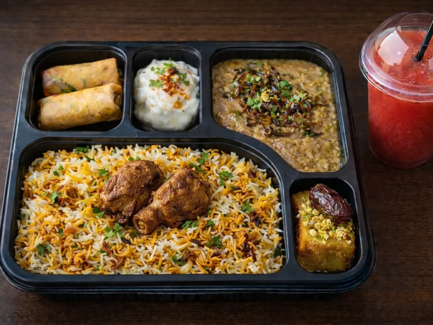 كومبو إفطار برياني لحم مع عصير بطيخ