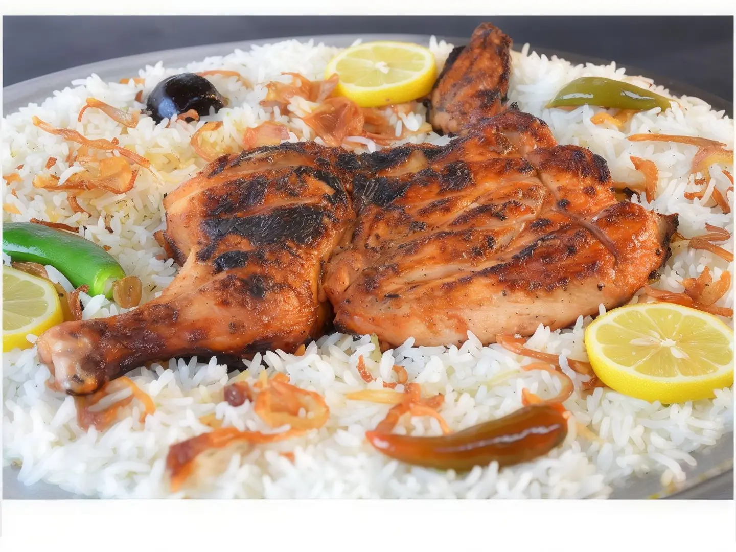 دجاج على الفحم مع أرز بيشاور