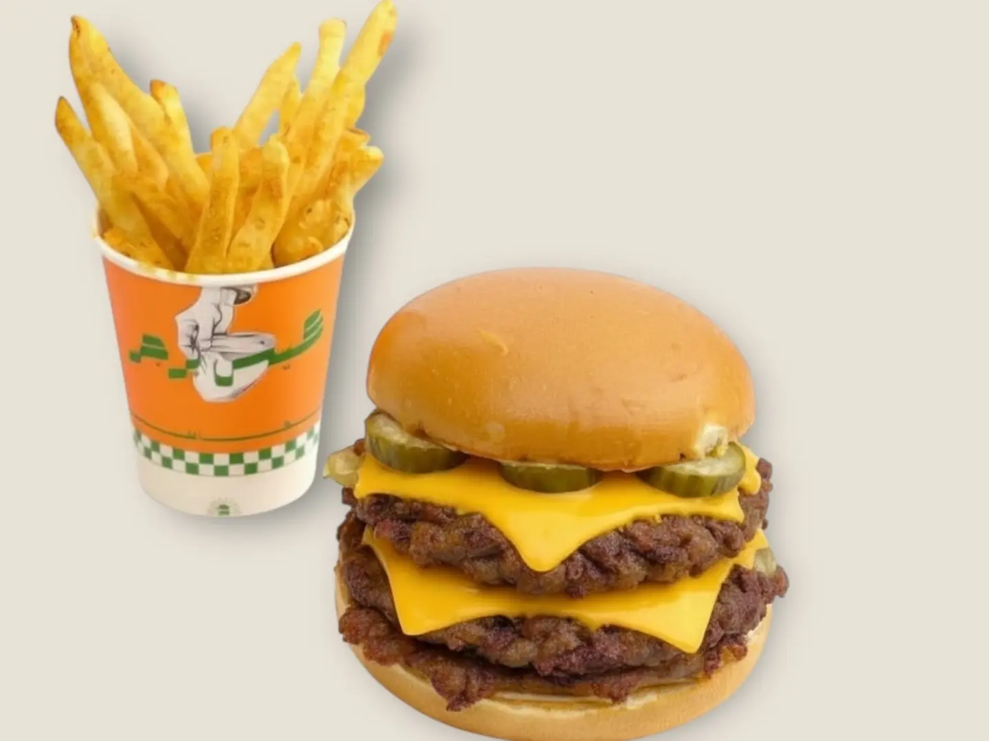 تربل سماشد برجر مع بطاطس مبهر