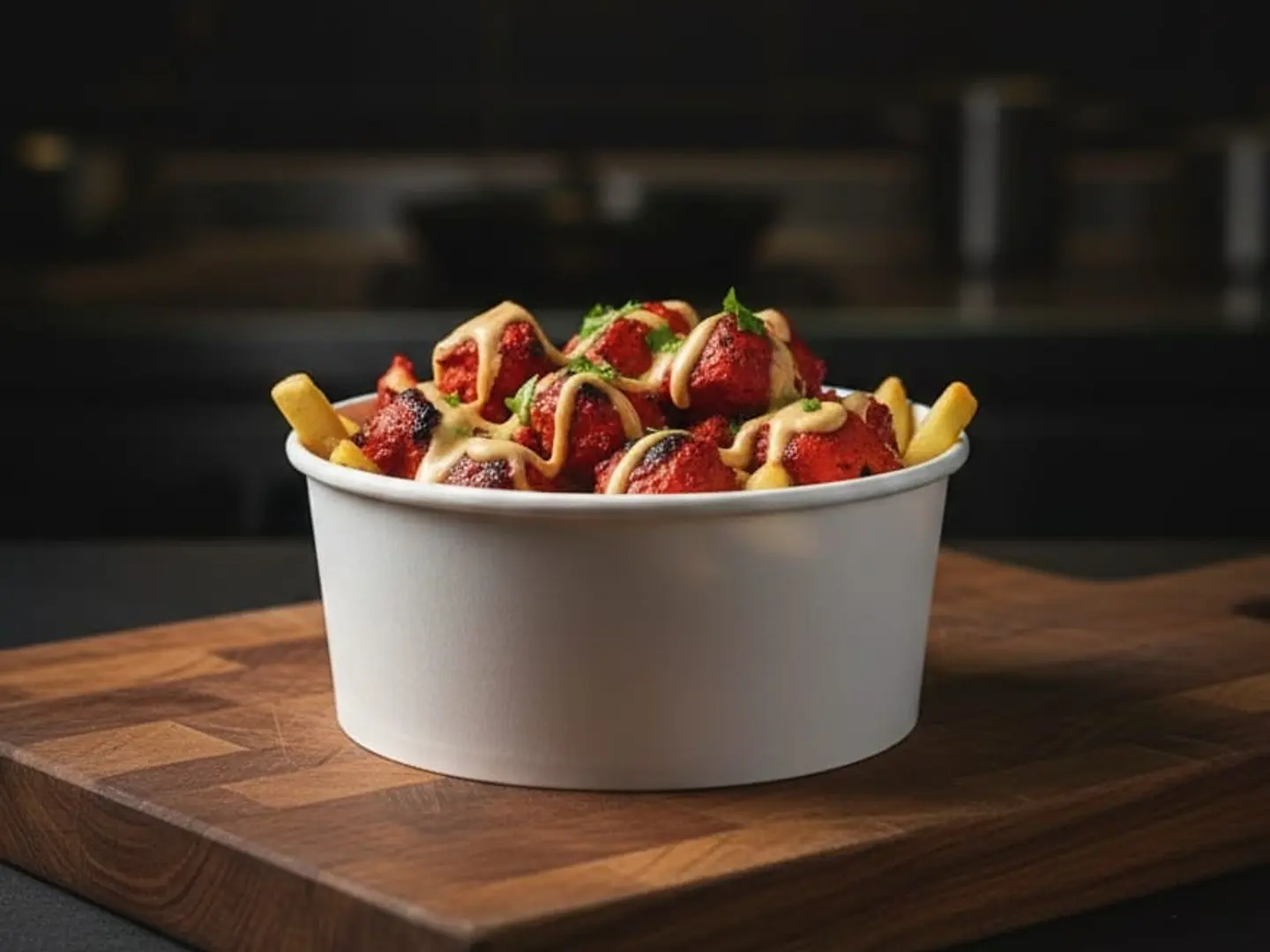 بطاطس دجاج التكا مع الصوص الحار