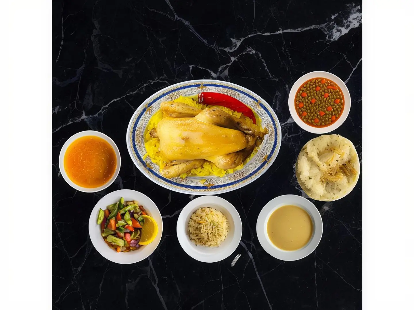 Local Roasted Chicken With Rice And Vegetables