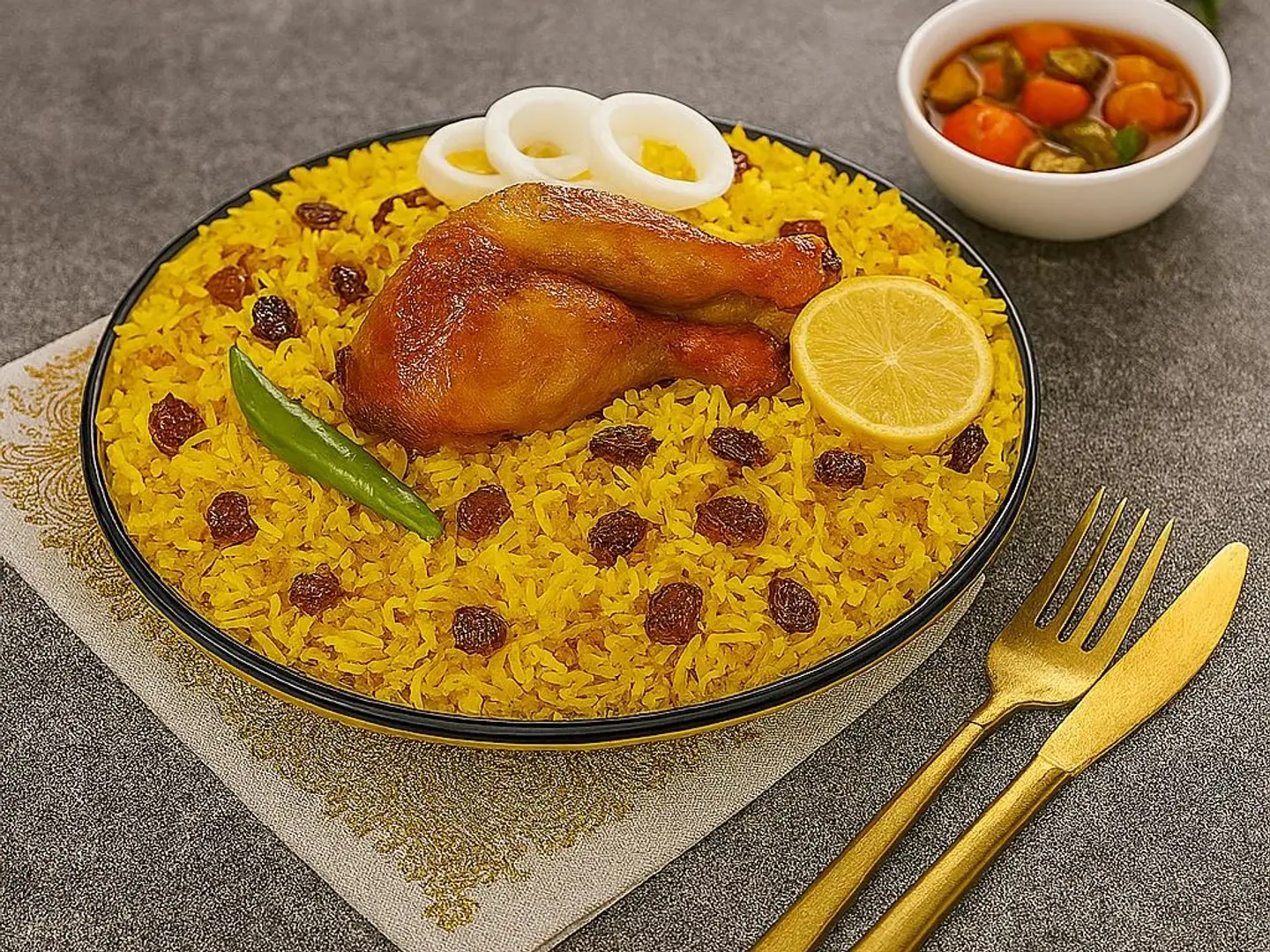 A Quarter Grilled Chicken With Rice