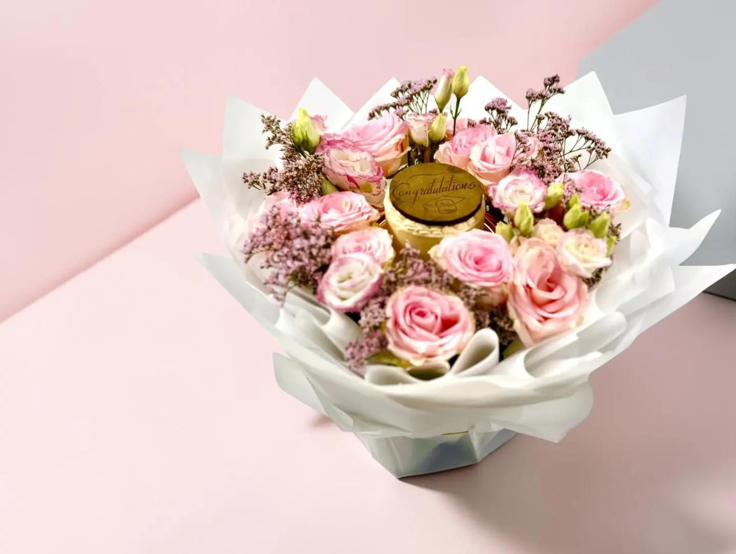Congartulaion Cake With Pink Flowers