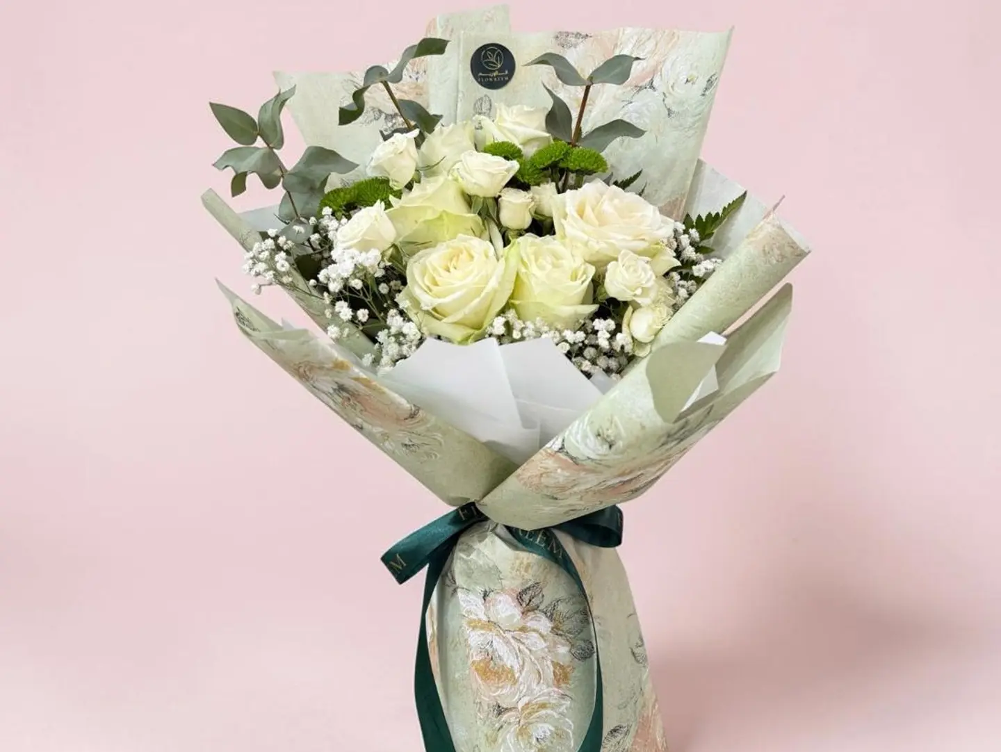 White Rose With Baby's Breath