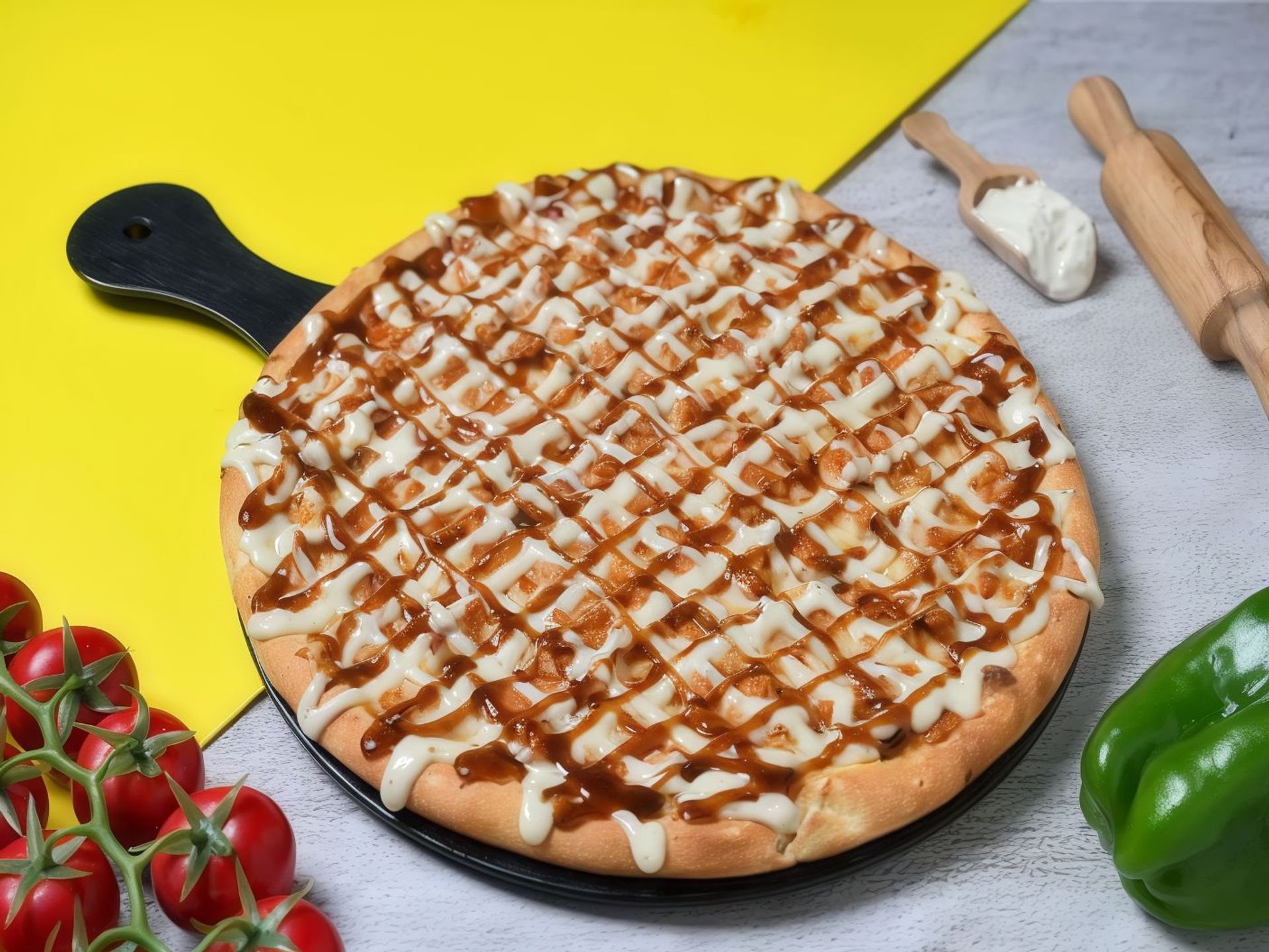 بيتزا دجاج مع رنش و البربيكيو - وسط