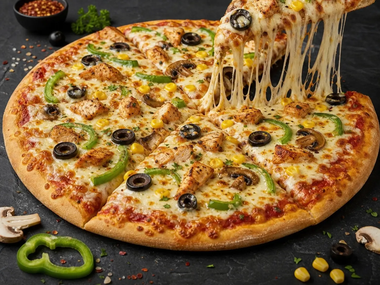Mixed Pizza With Vegetables And Chicken - L